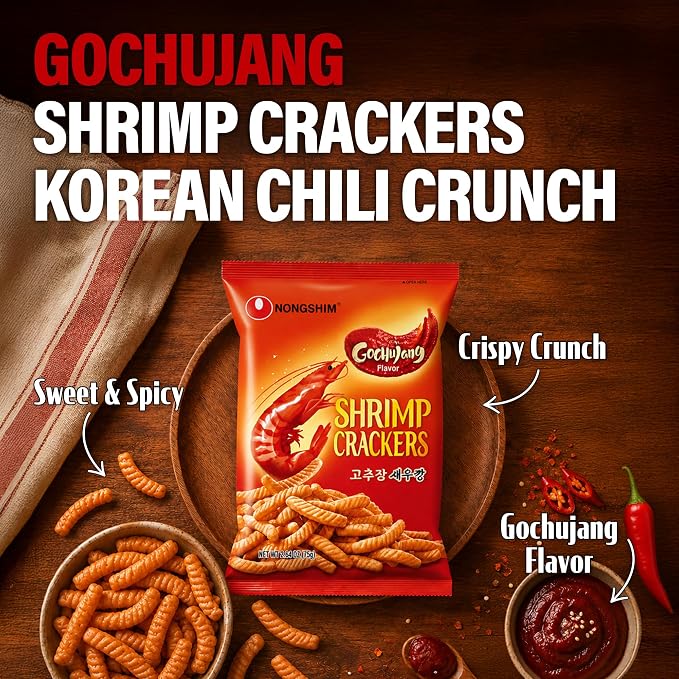Nongshim Shrimp Chips 3-Flavor, Crispy Korean Snack Variety, 5 Count