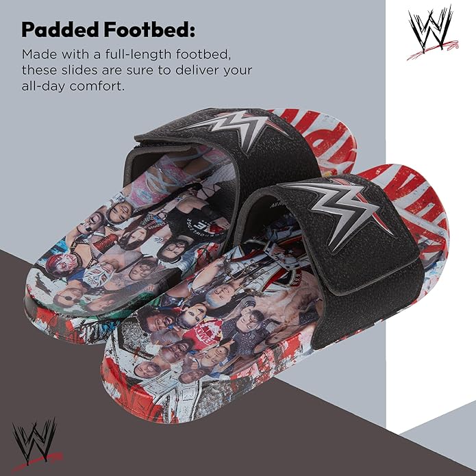 WWE Men's Slides Sandals – John Cena Roman Reigns Seth Rollins Championship Belt Slip-On Pool Beach Shoes for Men