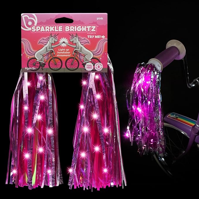 Brightz SparkleBrightz LED Light Up Bike Streamers, 2-Pack - LED Light Up Tassels for Bikes & Scooters - Add Glimmer & Shine to Your Handlebars - Batteries Included