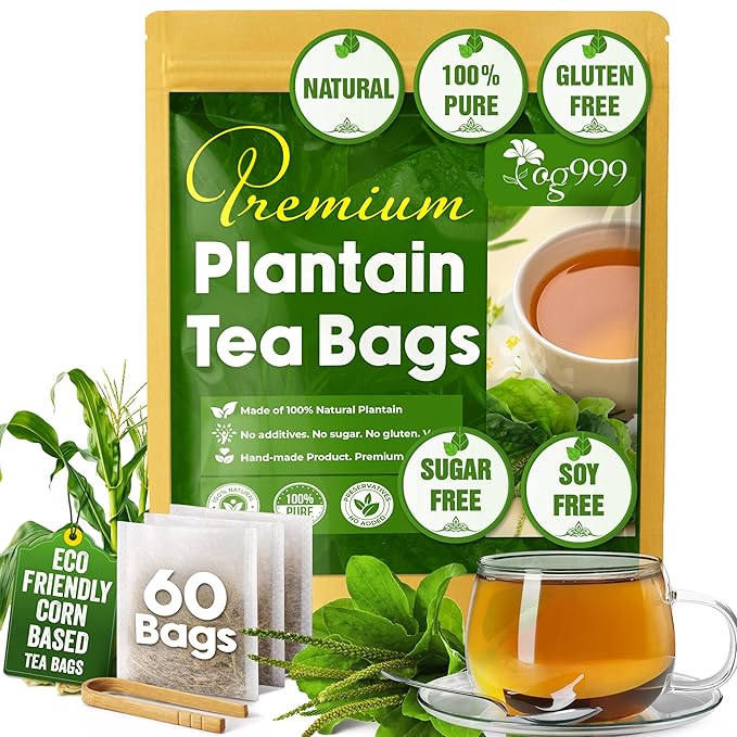 TOG999 Premium 60 Tea Bags Plantain Leaf Tea, 100% Natural Plantain Leaves, Herbal Tea for Daily Wellness, No Additives, Caffeine Free, No Sugar, Non-GMO, Gluten Free