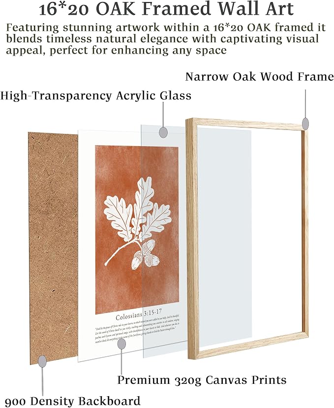 EcoHest 16x20 in Colossians Scripture Fall Botanical Christian Wall Art | Solid Oak Wood Frame with Canvas Wall Art, Burnt Orange Bible Verse Wall Decor for Bedroom, Living Room, Office, Church,1Pack