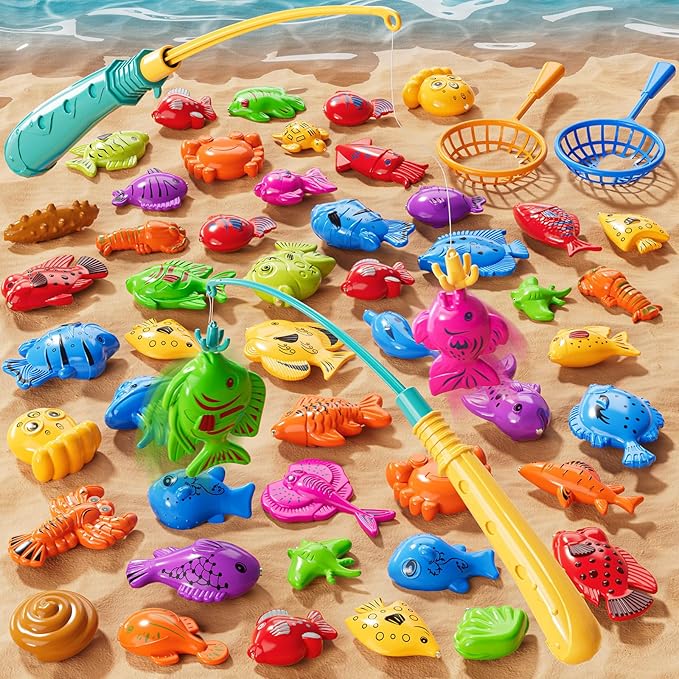 Magnet Fishing Game for Kids 3-5 4-8 - Fish Toys for Kids 3-5, Bathtub Floating Toy Fishing Pole and Rod Net, Bath Pool Outdoor Gifts for Toddlers Baby Age 3 4 5 6 7 8 Year Old
