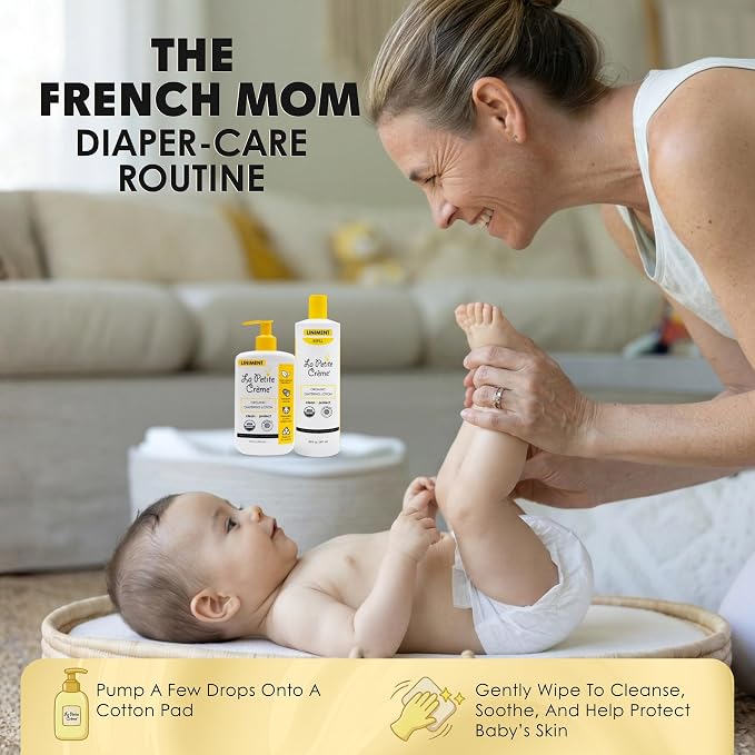 La Petite Creme French Premium Diapering Lotion - Diaper Cream Alternative to Baby Wipes - Gentle Moisturizer & Skin Cleanser with USDA Certified Organic Ingredients - Baby Essentials (20 oz)