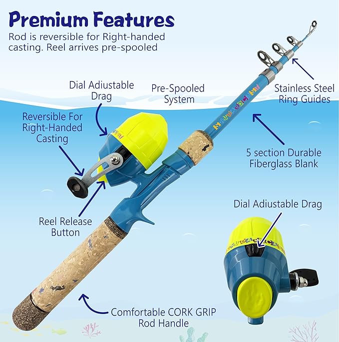 Kids Fishing Pole Set, Kids Fishing Rod and Reel Combo and Fishing Net Tackle Box with Lures Hooks and Bag for Boys Girls Youth Fishing