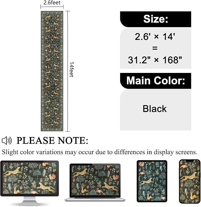 DUKINO 2.6x14 Runner Rug for Hallway, Washable Animal Rug Non Slip, Black | Soft, Low Pile, Stain Resistant Indoor Long Runner Rug for Entryway, Kitchen, Bedroom, Bathroom, Pet Friendly, Non-Shedding
