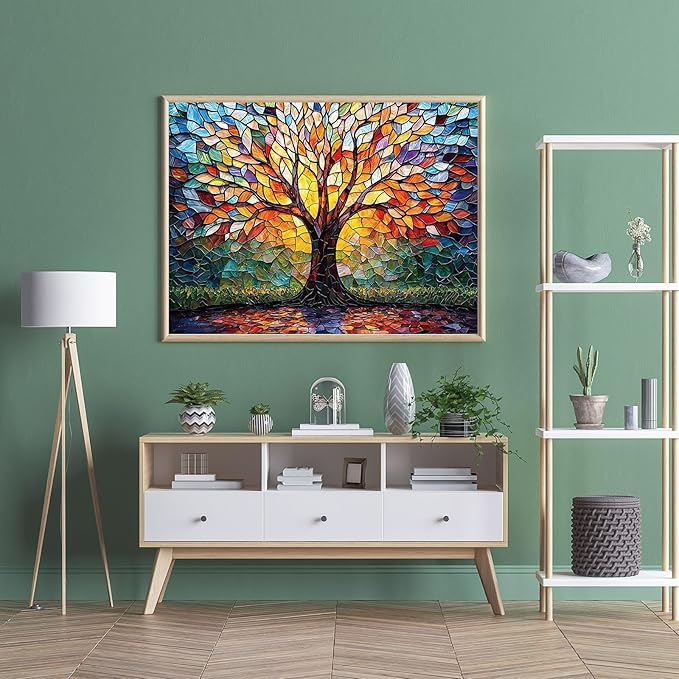 Puzzles for Adults 500 Pieces, Stained Glass Jigsaw Puzzles - Tree of Life, Impossible Tree Puzzle, Finished Size 20.47 * 14.96”, with 1:1 Poster, Letter on The Back