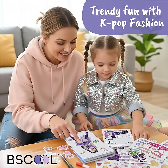 Sticker Dress up K-Pop - Sticker Activity Book for Kids. Learn Girls Fashion Design with Stickers and Guides for Kids 5 and up. Little Designer Creativity Book. K-Pop Singer Performance