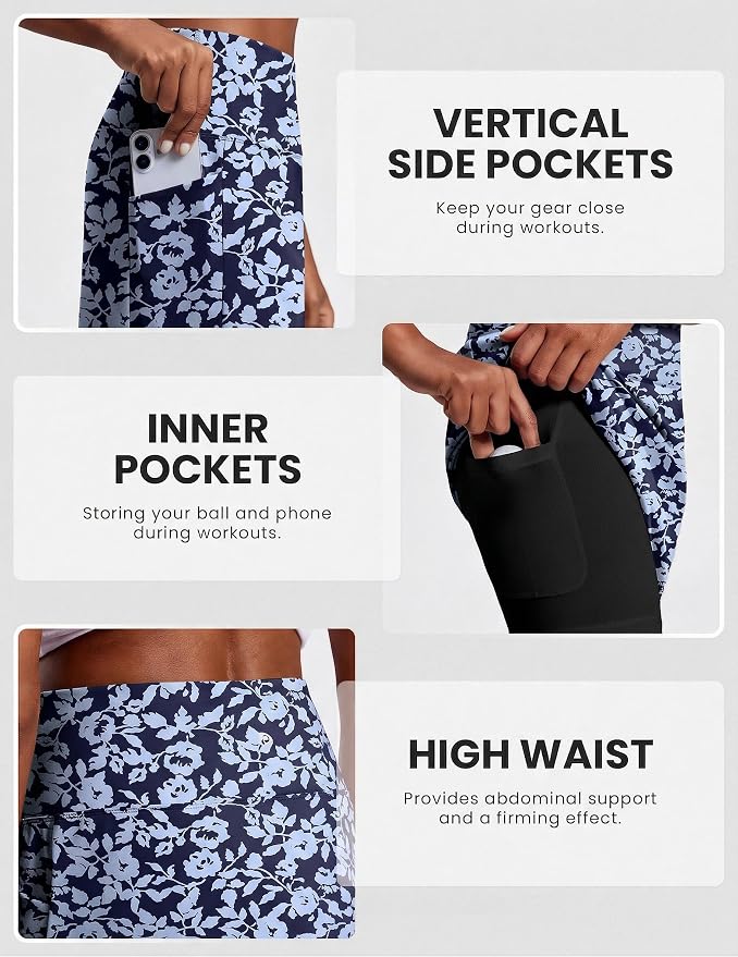 PINSPARK 19" Knee Length Skorts for Woman with Pockets UPF 50+ Golf Skirts | 4 Pockets, Built-in Shorts, High Waisted & Tummy Control, Moisture-wicking for Golf Athletic Tennis Workout Casual
