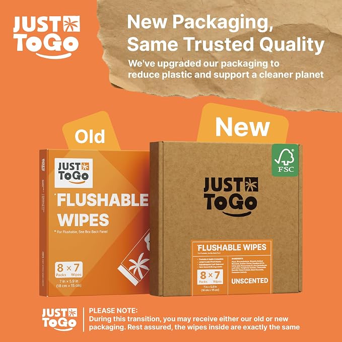 Flushable Wipes, Septic-Safe & Breaks Down, Plant-Based Biodegradable Butt Wet Wipes, Travel-Size Ultra-Compact Pocket Packs, Hypoallergenic Unscented for Sensitive Skin, 112 Count (2 box)