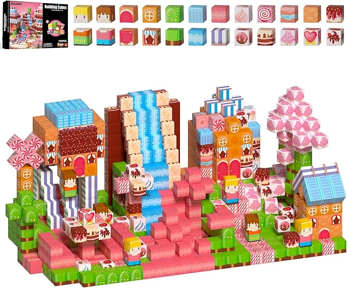 Magnetic Building Blocks,Magnetic Cubes Pink Princess Set for Kids Age 3+ Girls Stacking Building for Kids Magent Blocks Constrcution Preschool Learning Toys Birthday Gifts(150pcs 0.8inch)