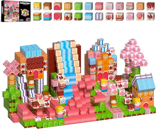 Magnetic Building Blocks,Magnetic Cubes Pink Princess Set for Kids Age 3+ Girls Stacking Building for Kids Magent Blocks Constrcution Preschool Learning Toys Birthday Gifts(150pcs 0.8inch)