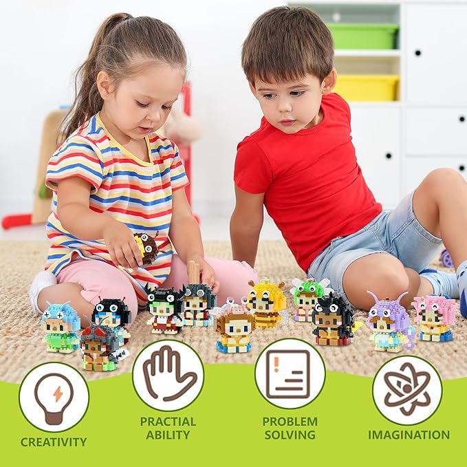 12 Pack Mini Building Blocks, Building Toys Set or Kids, Toy Building Sets, Mini Building Block Sets for Boys or Girls 6+ (Insects)