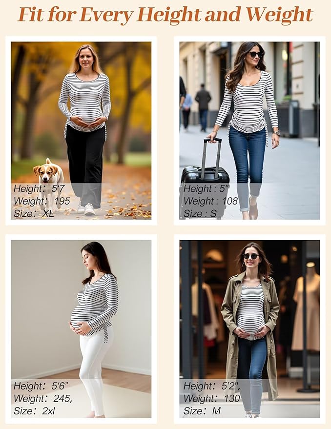 Fotociti Maternity Shirts Long Sleeve, Pregnancy Side Ruched Tops,Women’s Clothes for Mama Work Casual Yoga Wearing