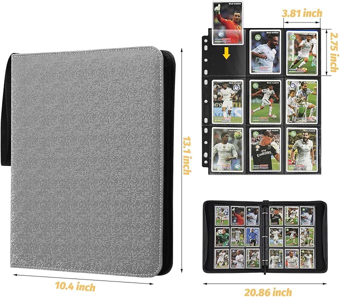 GERMUN 9 Pocket Card Binder, Premium Zip Trading Card Binder, 720 Double Sided Pocket PU Card Collection Binder, Collector Card Album, Card Folder for MTG, TCG, Sports Cards, Game Cards (Grey2)