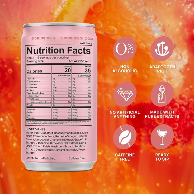 De Soi Tres Rose + Spritz Italiano Mocktails NA Drinks 8 fl oz (12-pack) - Adaptogen Drink, Sparkling Drink with Calming Botanicals, Mocktail Drinks, Gluten Free, No Artificial Flavors