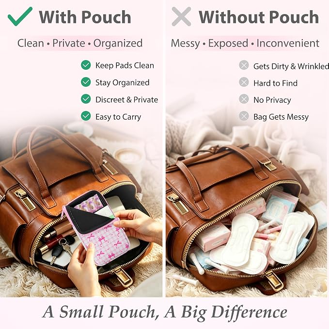 KJQJLY 2 Pack Portable Tampon Organizer Bag Tampon Holder & Storage Case with Zipper for Travel, Discreet Period Bag for Purse, Waterproof Feminine Products Pouch for Women (Bows)