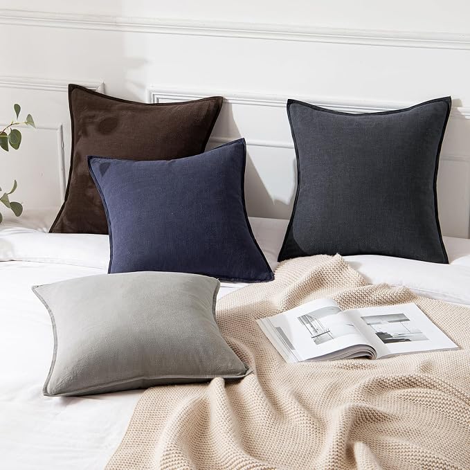 MIULEE Decorative Linen Euro Sham Pillow Covers 24x24 Navy | Boho Farmhouse Neutral Couch Throw Pillows for Bed, Pack of 2 Accent Coastal Modern Pillowcases, Sofa Livingroom Home Decor