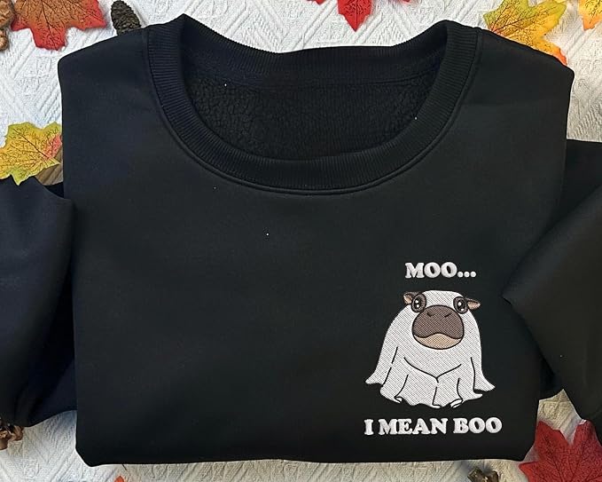YOUNG GREEN Moo Deng Embroidered Sweatshirt Moo Deng Bouncy Pig Shirt Cute Baby Hippo Sweatshirt Gift For Moo Deng Lovers