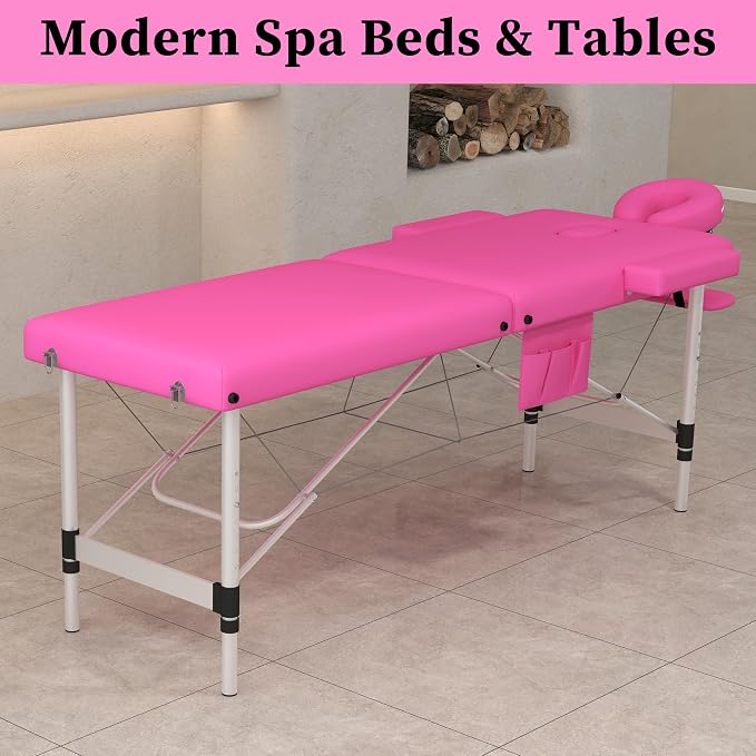 civama Massage Table Massage Bed Portable, 26 LBs Light Weight Foldable Tattoo Facial Care Spa Lash Bed Aluminum Frame with Accessories Carrying Bag, Pink