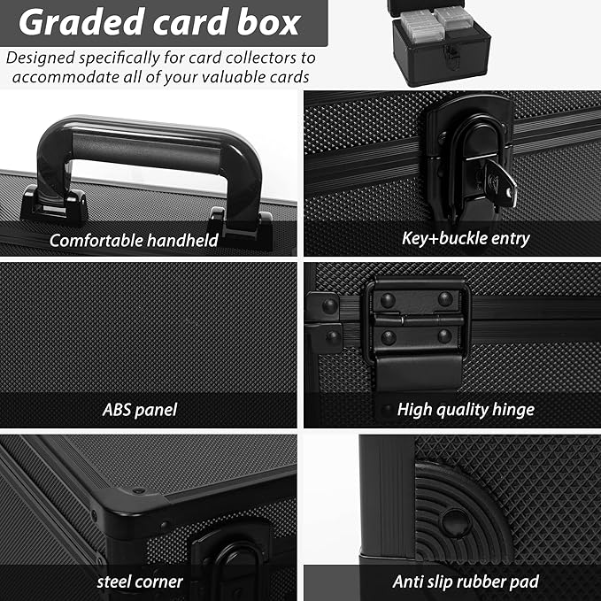 Graded Card Case - Aluminum Alloy Graded Card Storage Box Compatible with 100 Card Slabs - the Sports Trading Card Case Fits PSA, CSG, BGS