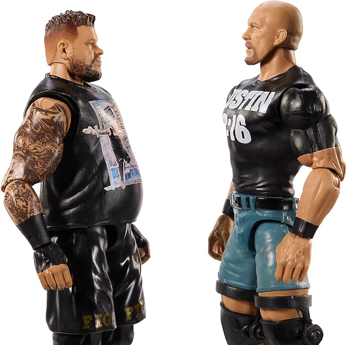 Mattel WWE Main Event Championship Showdown 2-Pack Action Figures & Accessory, Series #20 “Stone Cold” Steve Austin vs Kevin Owens Collectible Set