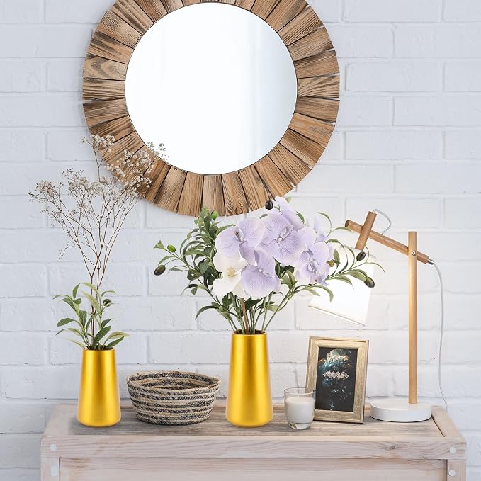 Simple Boho Ceramic Flower Vase for Home Decor (Gold,Small) | 6'' Modern Vase for Flower Plant Pampas Grass, Fit for Table Shelf Centerpieces, Living Room Kitchen Bedroom Wedding Gift
