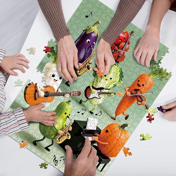 500 Pieces Large Size Jigsaw Puzzles for Adults and Teens and Kids Family Happy Games Funny Cats' Party [Larger Pieces] (Veggie Jam Session)