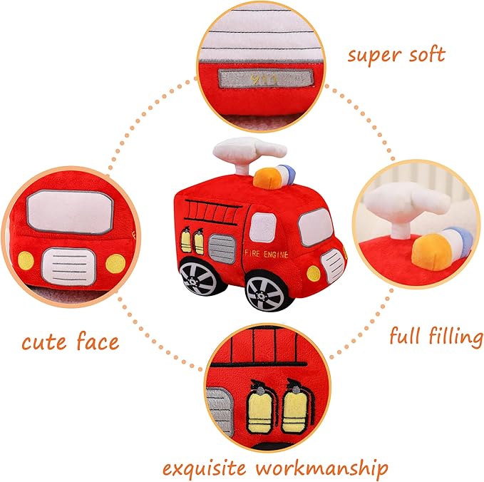 Soft Plush Fire Engine Stuffed Truck Toy Super Cute Rescue Vehicle Plushie Excellent Gifts for Kids or Birthday Party 10 Inches (Fire Engine)