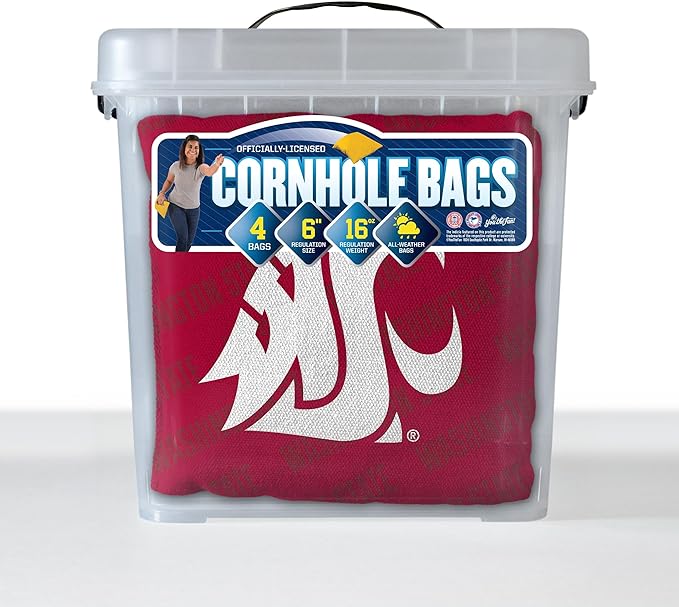 YouTheFan Officially-Licensed NCAA Set of 4 Cornhole Bags - All Weather Regulation 6” x 6” Size - 16oz Weight - Designed in USA