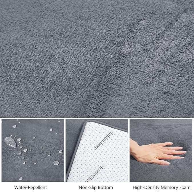 Huloo Sleep Baby Play Mat for Floor,1.3" Thick Elasti-Foam 47"×47" Playpen Mat for Tummy Time,Water Repellent Soft Coral Velvet for Toddler,Infant,Kids,Non-Slip Backing Safe for Crawling(Dark Grey)