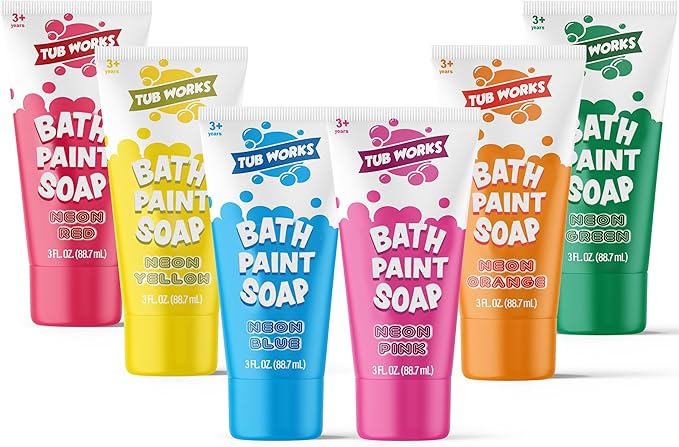Tub Works® Bath Paint Soap Bath Toy, Neon 6 Pack | Non-Toxic | Washable Bathtub Paint for Finger Painting on Tub Walls | Ideal Toddler Bath Toys for Creative Play | Easy to Clean, Fun Paint Soap