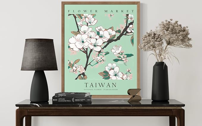 Taiwan Flower Market Art Print Poster, Wall Art Floral Painting Botanical Decor for Bedroom, Kitchen, Bathroom Livingroom Decoration 82B (Taiwan, 10"L x 8"W, Wood Frame)