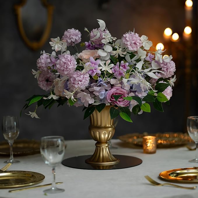 Sziqiqi Gold Metal Vase for Centerpiece, Table Flower Arrangements, 10Pcs | 9in Tall Compote Vase, Trumpet Urn Vase for Decoration, Planter Pot for Artificial Flower, For Reception, Home, Party Decor