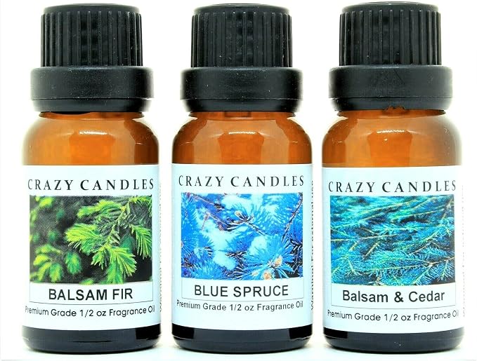 Crazy Candles 3 Bottles Set 1 Balsam & Cedar, 1 Balsam Fir, 1 Blue Spruce 1/2 Fl Oz Each (15ml) Premium Grade Scented Fragrance Oils