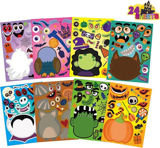 24 Sheets Halloween Party Games - Make Your Own Stickers, Kids Halloween Activities with Pumpkin, Mummy, Zombie, Werewolf, Vampire Themes