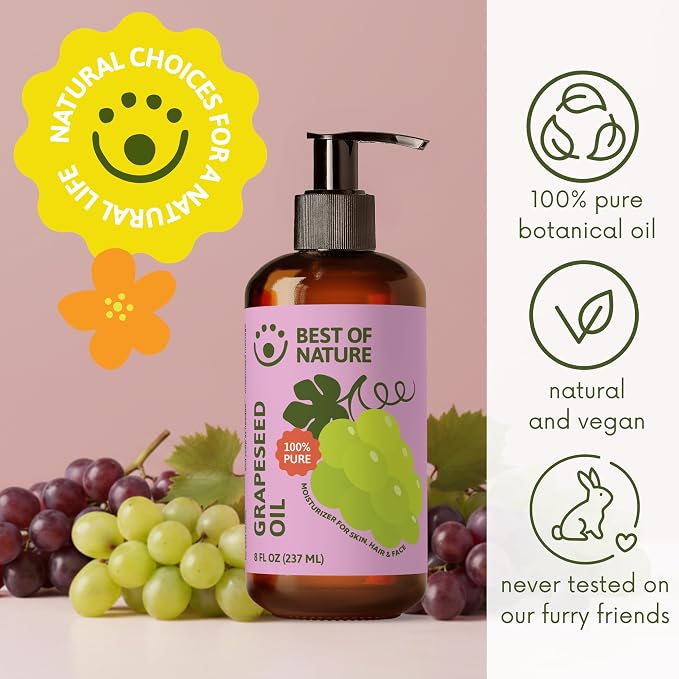 Best of Nature 100% Pure Grapeseed Oil - Unscented, Lightweight, Non-Greasy Moisturizer for Hair, Skin, Face & Aromatherapy, Carrier Oil for Essential Oils, Gallon (128 fl oz)