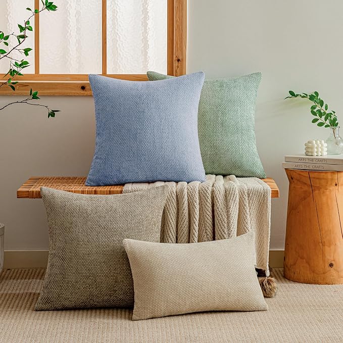 a moment Light Blue Chenille Throw Pillow Covers 22x22 Inch Pack of 2 Modern Decorative Throw Pillow Covers Farmhouse Cross Covers Home Decor for Sofa Bedroom Living Room