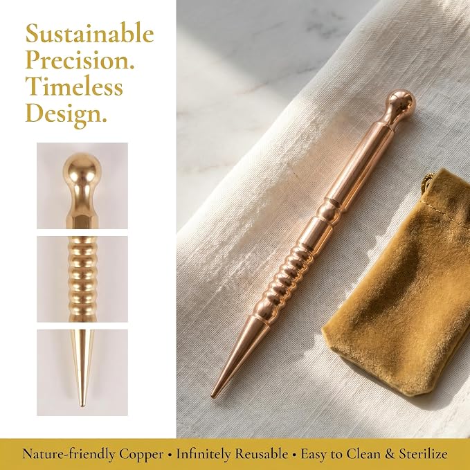 Pure Copper Acupressure Massage Wand, Dual-Tip Manual Reflexology Tool for Face, Nose, Foot and Body Deep Tissue Trigger Point Therapy, Stress and Tension Relief
