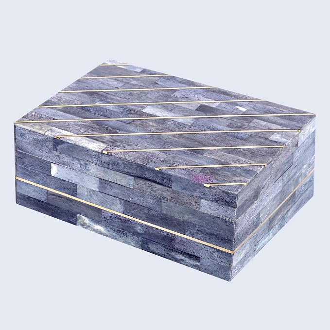 Handicrafts Home Large Decorative Storage Box with Lid – 9x6x3.5” Coffee Table Organizer, Keepsake- Decorative Boxes for Home Decor, Stylish Decorative Box for Office Decor- Aegean Coral - Grey