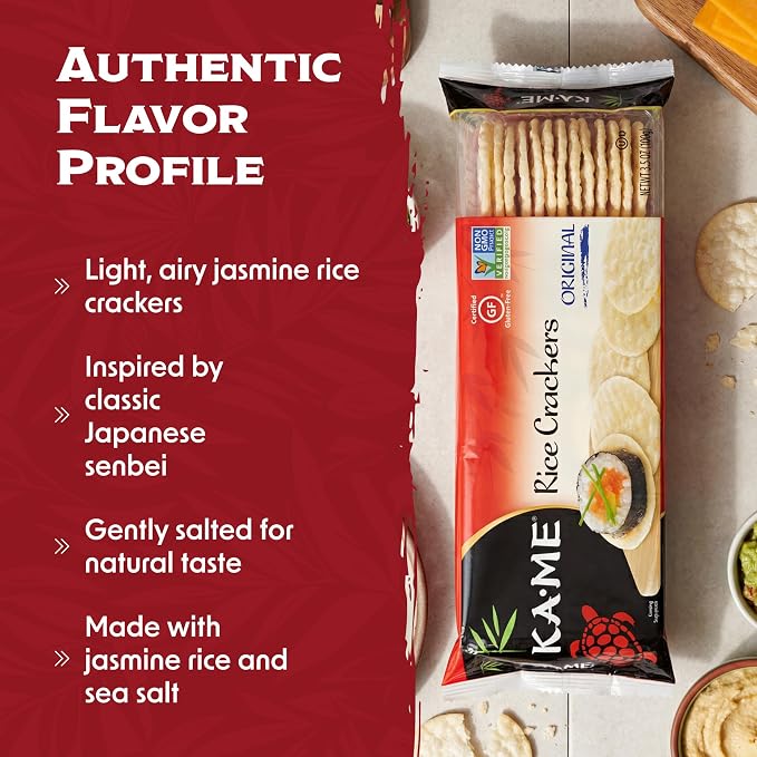 KA-ME Original Rice Crackers - Gluten-Free Jasmine Rice Snack - Crispy Asian Crackers - Non-GMO - 3.5 Oz - 2 Pack