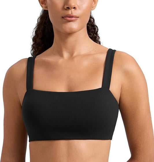 CRZ YOGA Butterlift Minimal Square Sports Bras for Women - Padded Supportive Wide Straps Yoga Workout Top