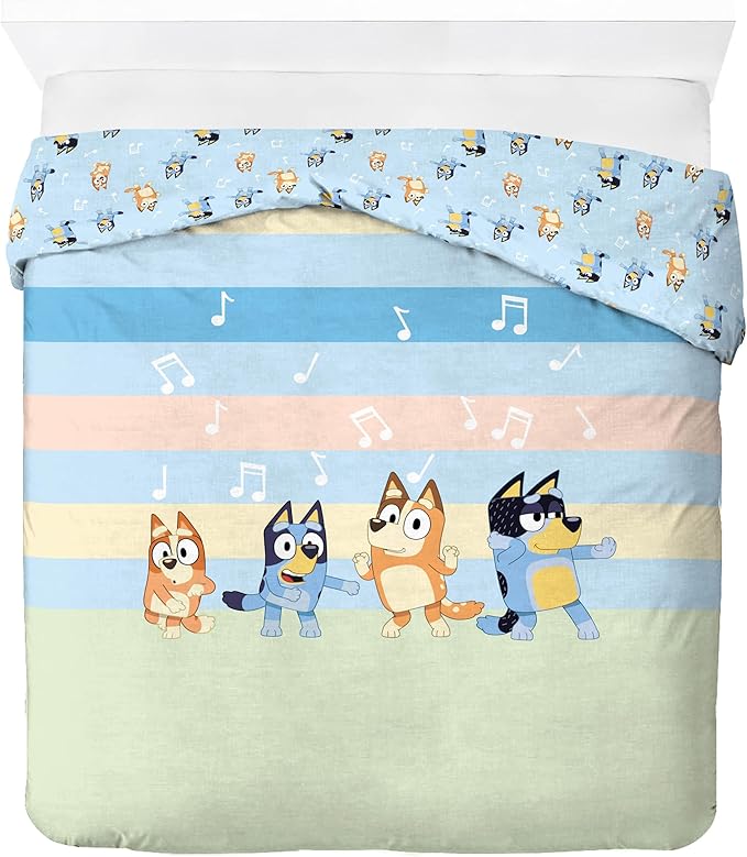 Jay Franco Kids Duvet Cover Set – 3 Piece Super Soft Bedding with Sham Pillowcase, Cover ONLY - Comforter Not Included, Multi - Bluey, Full