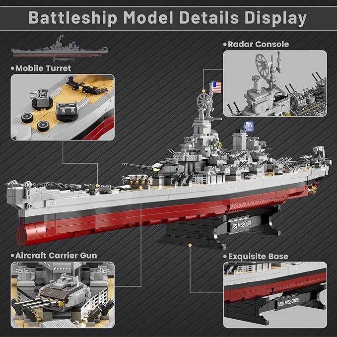 JMBricklayer Toy Battleship Building Set 60011, Classic Creative Military Missouri Battleship Model, Collectible Display Warship Toys for Adults, Christmas Birthday Gifts for 14+Boys,Teens (2228 Pcs)