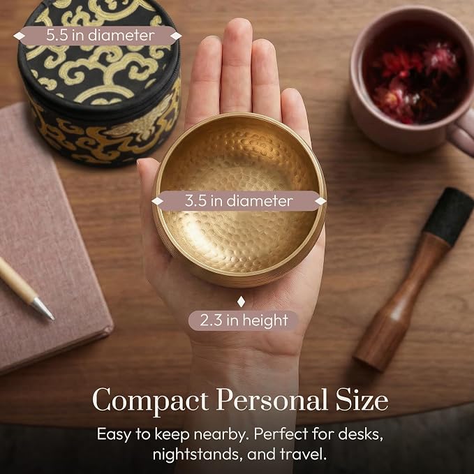 Silent Mind Tibetan Singing Bowl Set – Easy to Play & Beginner Friendly Meditation Bowl with Cushion, Mallet & Case | Stress Relief & Mindfulness | Gift-Ready