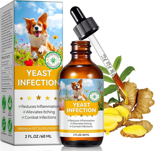 Yeast Infection Treatment for Dogs, Natural Dog Yeast Infection Relief for Itchy Skin & Ear, with Multivitamins Probiotics, Bacon Flavor Liquid Supplement for All Breeds, 2 FL OZ ﻿