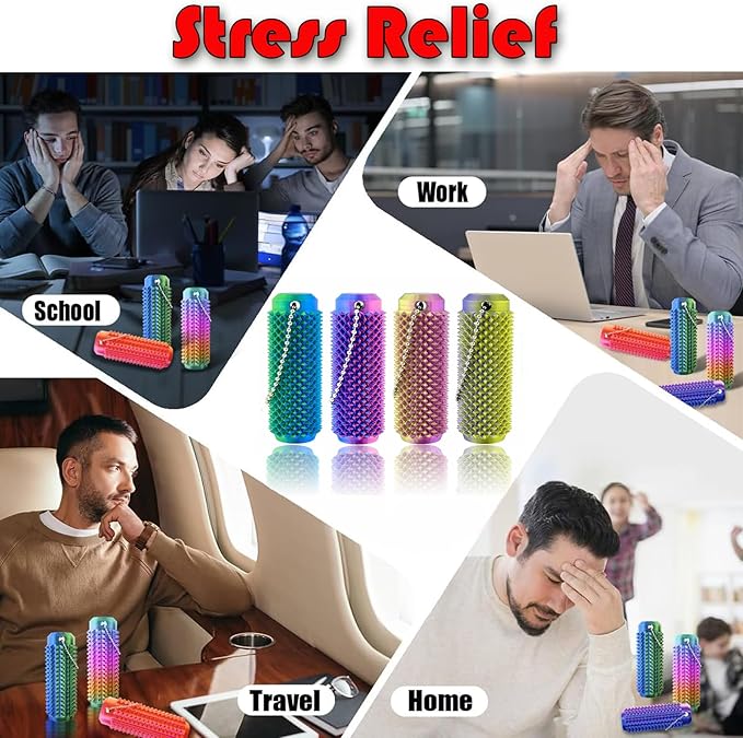 4pcs Little Ouchies Pain Stim Fidget Toy,Mini Pocket Spiky Grippie Stim Keychain Fidget Toys,Key Pendant with Pain Stimulation and Decompression Design for Adults,Novelty Relief Stress Gift for Friend