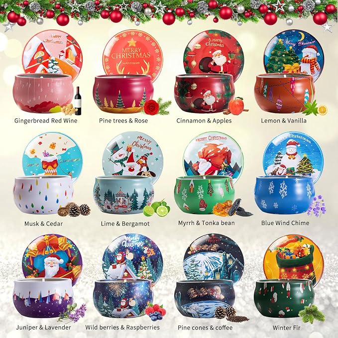 12 PCS Christmas Scented Candles Gifts for Women, Soy Wax Candles with Essential Oils Aromatherapy Candles for Home Scented, Stress Relief, Bath,Yoga, Christmas Thanksgiving Gift
