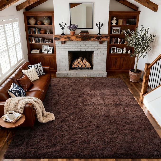 4x6 Ft Brown Shag Rugs for Bedroom Living Room, Ultra Soft Fluffy Furry Area Rug for Indoor Floor, Aesthetic Carpet for Home Decor