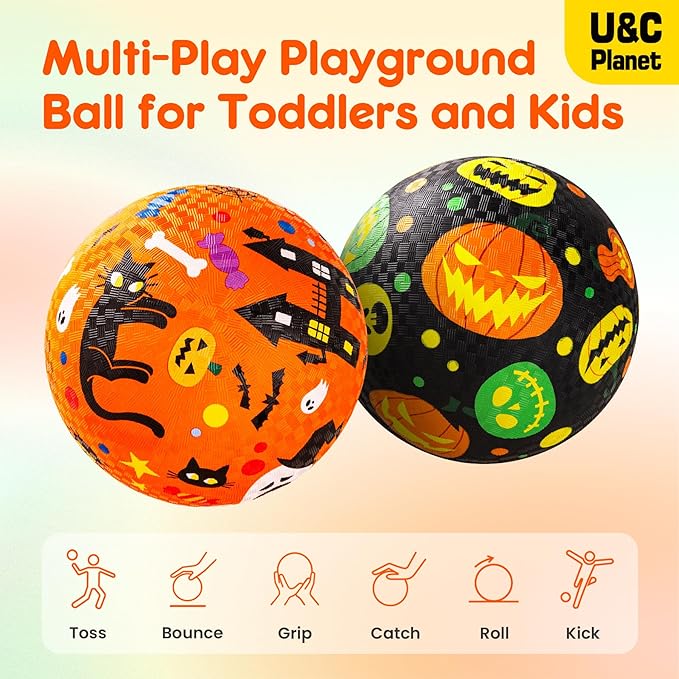 U&C Planet 2 Pack Playground Balls for Toddler Kids, 6 inch 8.5 inch Cartoon Rubber Balls with Pump, Dodgeball Kickball for Outdoor & Indoor Game, Great Gift for Boys Girls Aged 1 and Above