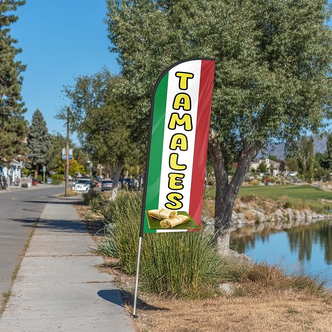 Tamales Feather Flag for Storefronts Fairs,6 FT (Flagpole Not Included) | Business Advertising Flag